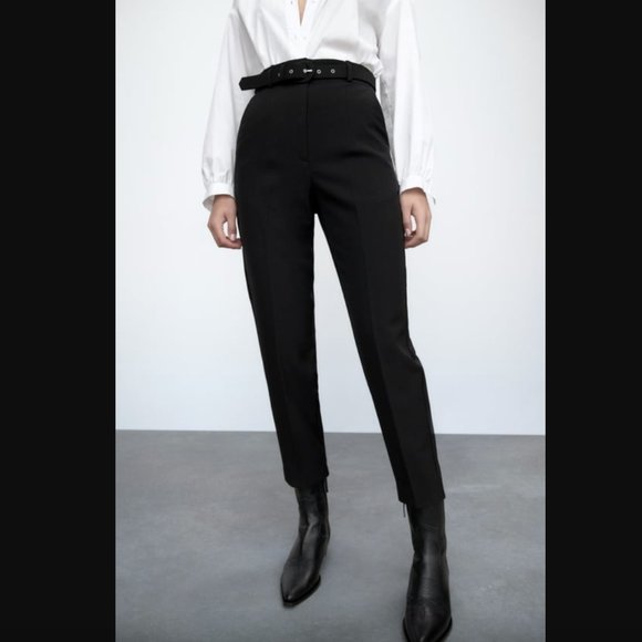 ZARA HIGH-WAISTED PANTS WITH FABRIC-COVERED BELT - Picture 4 of 8